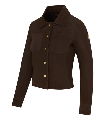 Womens Brown Leather Shacket Collar Jacket - Lofar