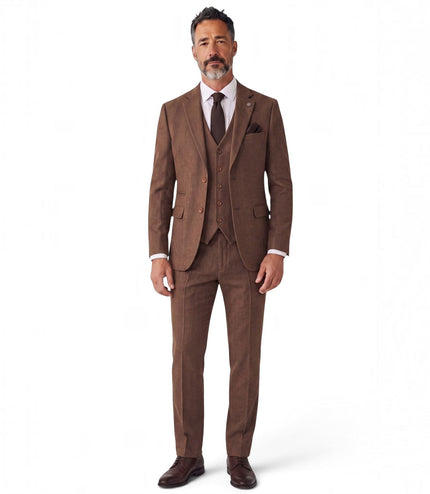 Men's Brown 3 Piece Tweed Herringbone Formal Suit -  IM4