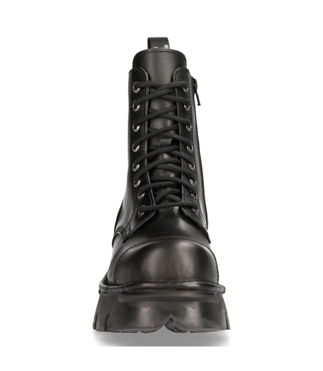 New Rock Black Leather Military Biker Boots - M-NEWMIILI083-S19