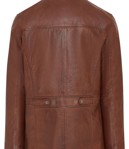 Men's Leather Military Jacket Outwear Trenchcoat - Field - Tan