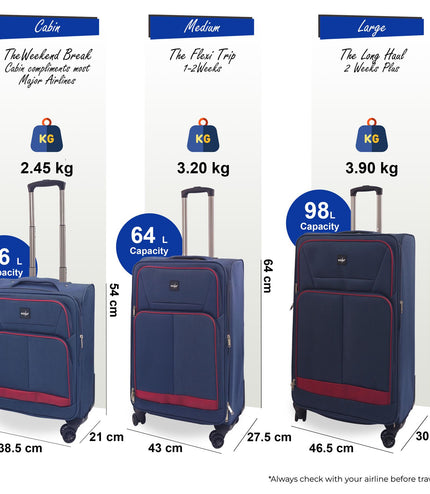 Andover Set of 3 Soft Shell Suitcase in Navy