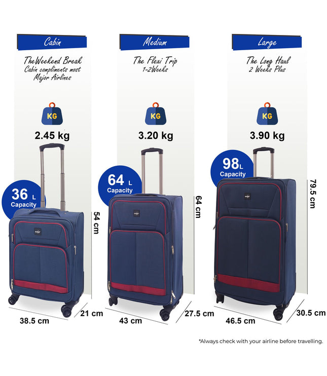 Andover Set of 3 Soft Shell Suitcase in Navy