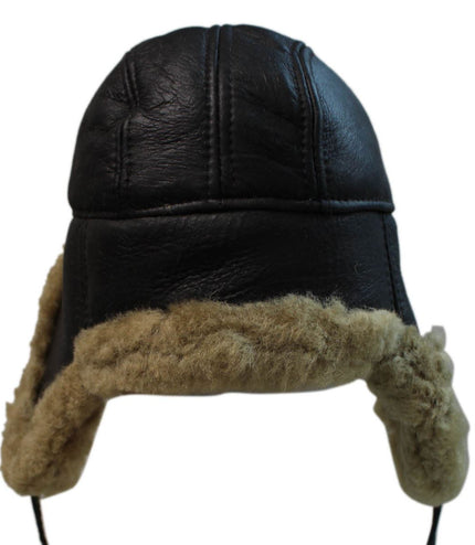 Men's B3 Brown Ginger RAF Aviator Shearling Sheepskin WW2 Flying Hat