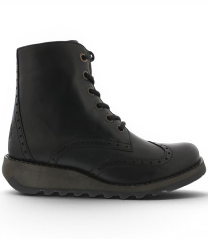 Fly London Women’s Black Leather Lace-Up Ankle Boots- SARL069