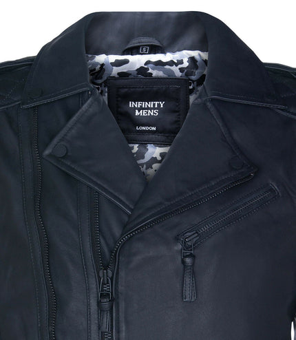 Mens Slim-Fit Double Zip Brando Leather Biker Jacket-Cairo - Black