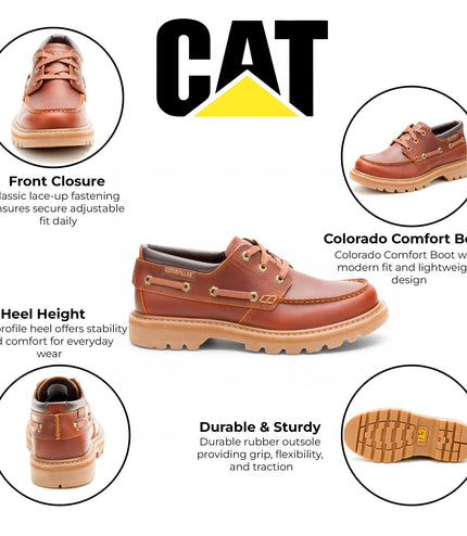 CAT (Caterpillar) Mens Dark Russet Brown Leather Low-Cut Boots - Colorado Boat Lo