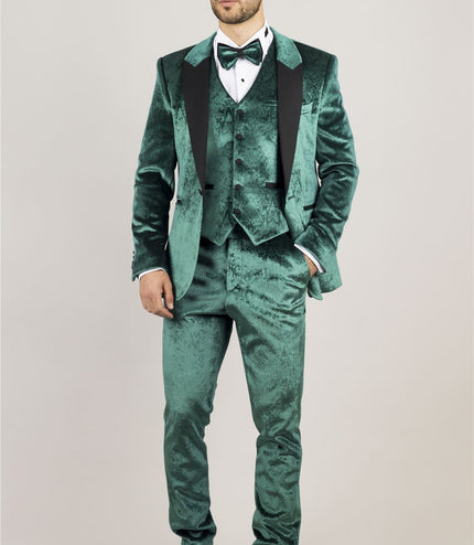 Men's Green 3 Piece Velvet Wedding Tuxedo Formal Suit