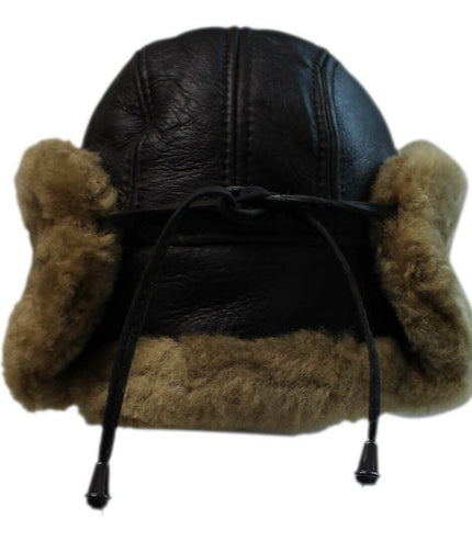 Men's B3 Brown Ginger RAF Aviator Shearling Sheepskin WW2 Flying Hat