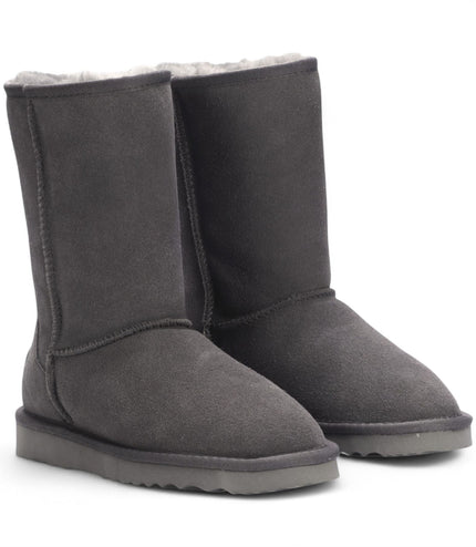 Women's Genuine Sheepskin Grey Suede Slip-On Ankle Winter Boots - Dusk