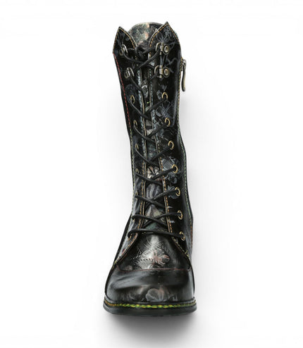 Laura Vita Women's Goth Victorian Floral Black Leather High Lace-Up Boots - Ibcano-15