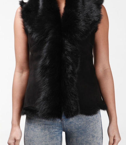 Women's Toscana Sheepskin Short Gilet-Denver - Black