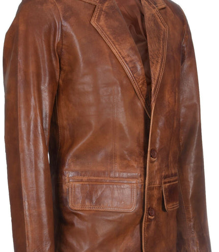 Mens Tan Leather Blazer Jacket-Santiago
