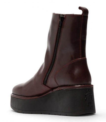 Fly London Women’s Wine Leather Wedge Heel Platform Ankle Boots - HEIJ272