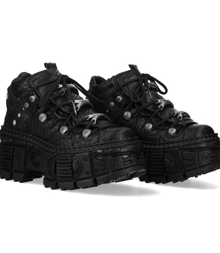 New Rock M-106Wall-C65 Python Black Leather Platform Ankle Boots