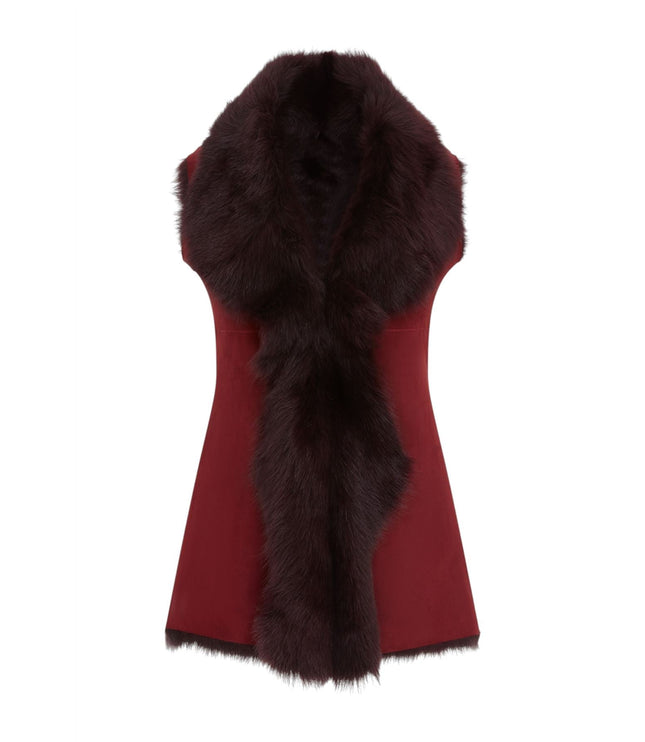 Women's Toscana Sheepskin Long Gilet-Sorocaba - Burgundy