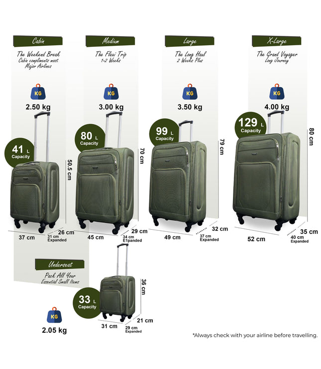 Nagoya Set of 5 Soft Shell Suitcase in Khaki
