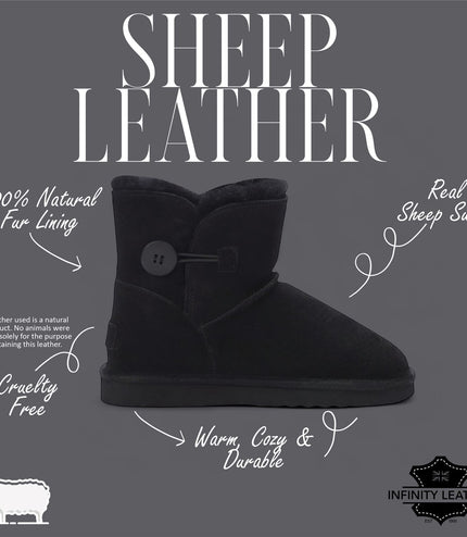 Women's Sheepskin Suede Black Ankle Bootie Warm Winter Boots - Alpine