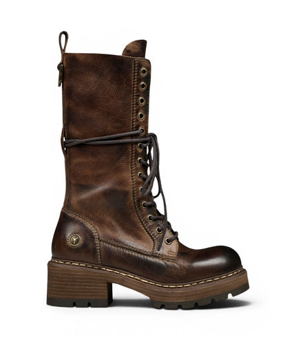 Windsorsmith Women's Brown Leather Lace-up Long Combat Boots - Roam
