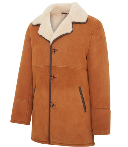 Men's Classic Tan Sheepskin Leather Car Coat