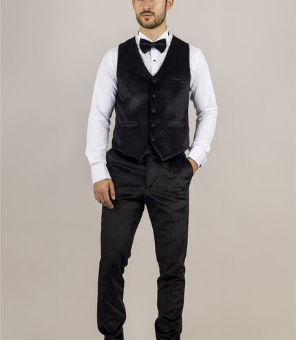 Men's Black 3 Piece Velvet Wedding Tuxedo Formal Suit