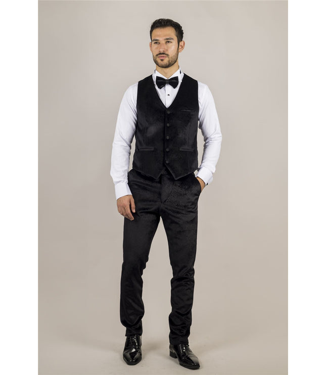 Men's Black 3 Piece Velvet Wedding Tuxedo Formal Suit
