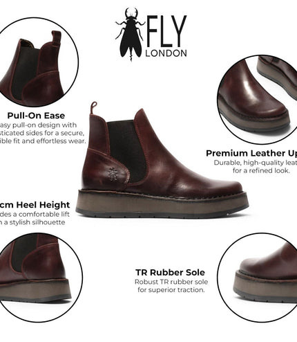 Fly London Womens Wine Chelsea Leather Ankle Boots - RAWI131
