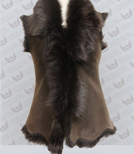 Women's Toscana Sheepskin Short Gilet-Denver - Brown