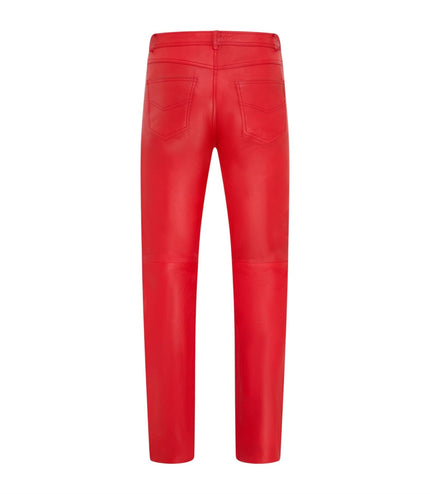 Mens Red Lamb Leather 501 Biker Jeans - Istanbul