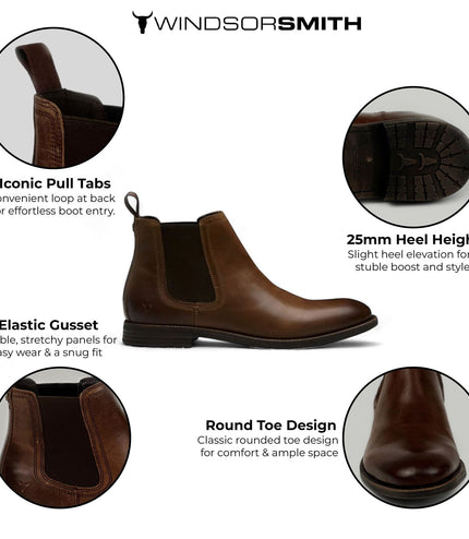 Windsorsmith Mens Brown Leather Chelsea Ankle Dealer Boots - Sergio