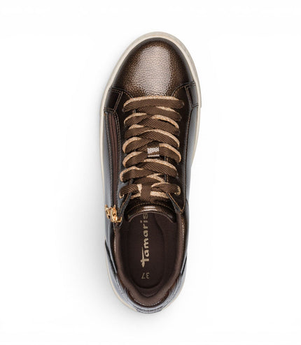 Tamaris Womens Brown Faux Leather Fashion Lace Up Sneakers