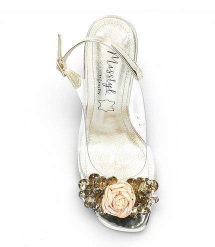 Laura Vita Women's Mira 05 Clear Golden Slip-On Cinderella Heel Sandals