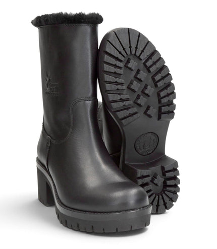 Panama Jack Women's Black Leather Waterproof Warm Heeled Boots - Piola B48
