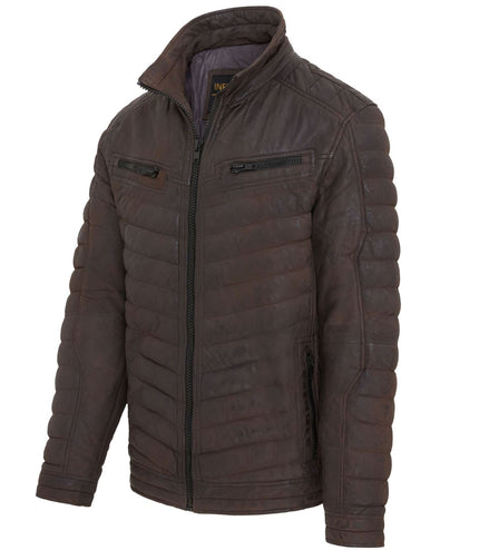 Men's Puffer Leather Biker Quilted Vintage Bomber Jacket - Brown