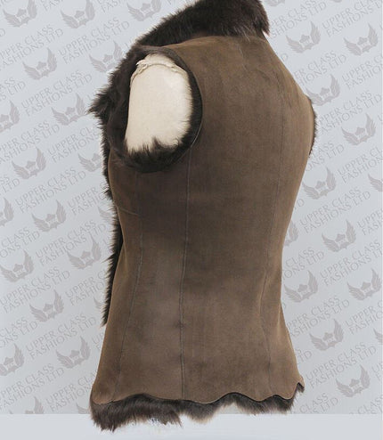 Women's Toscana Sheepskin Short Gilet-Denver - Brown
