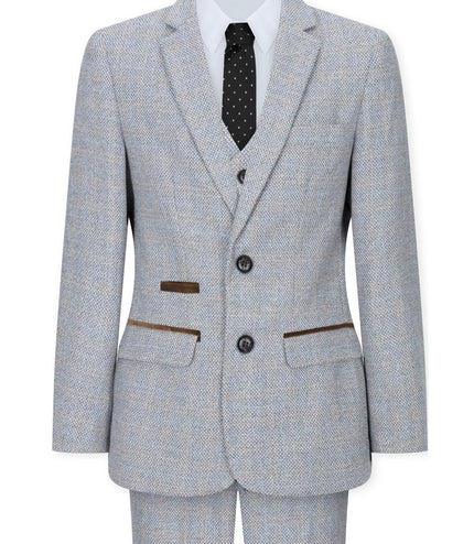 Boys 3 Piece Cream Tweed Check Vintage Retro Suit
