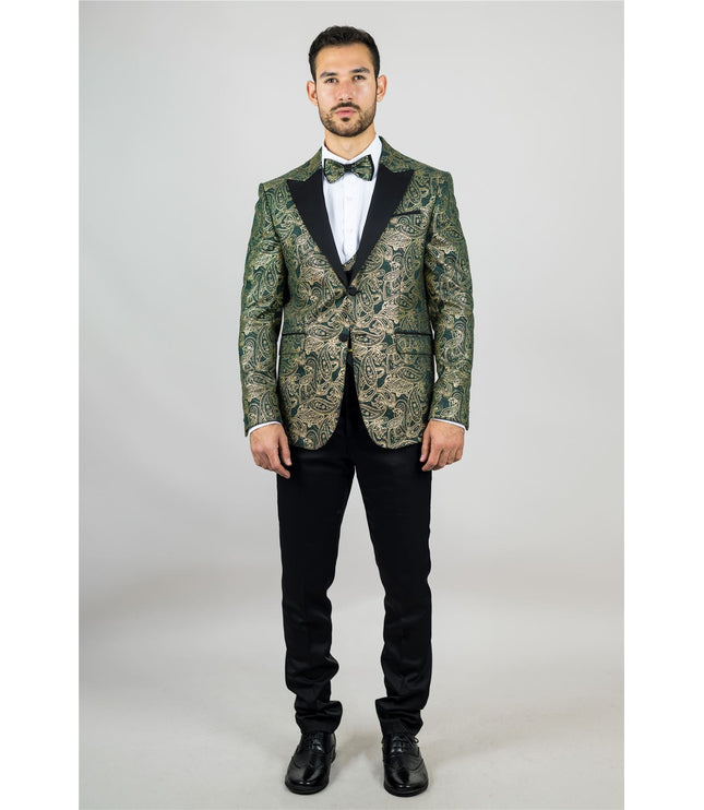 Men's 4 Piece Green Paisley Wedding Suit Tailor Fit