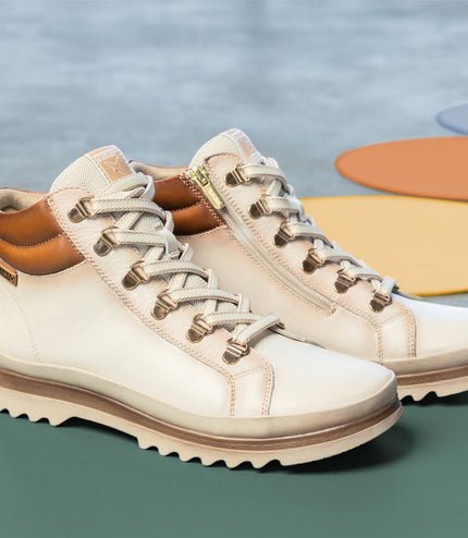 Pikolinos Women's Nata White Leather Ankle Trainers Boots - Vigo