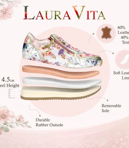 Laura Vita Women's Gycmo 58 Rose Pink Floral Leather Trainers Sneaker Shoes