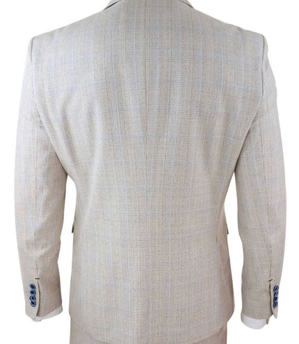 Mens 3 Piece Cream Check Tweed Herringbone Vintage Classic Suit