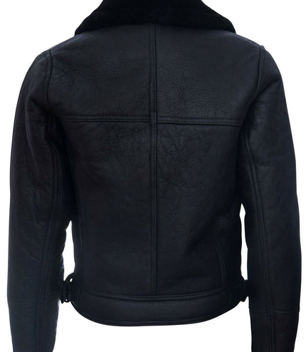 Mens Sheepskin Leather WW2 Bomber Jacket-Tucson - Black