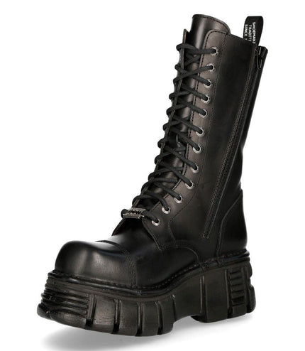 New Rock Unisex Metallic Black Techno Biker Boots - M-MILI211C-C1