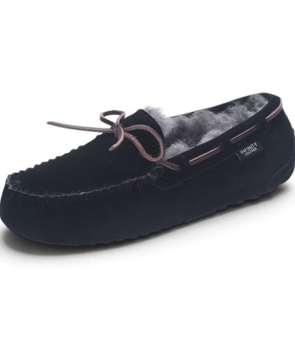 Women's Black Genuine Sheepskin Moccasin Winter Slippers - Aspen