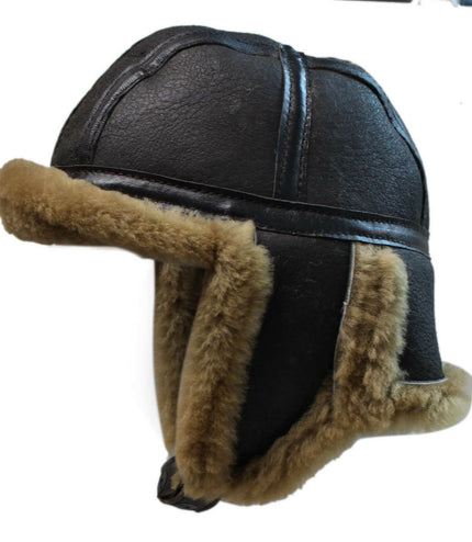 Men's B3 Brown Ginger RAF Aviator Sheepskin B-55 WW2 Trapper Flying Hat