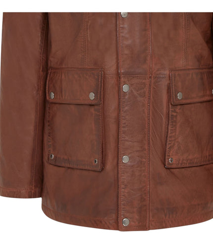 Men's Leather Military Jacket Outwear Trenchcoat - Field - Tan