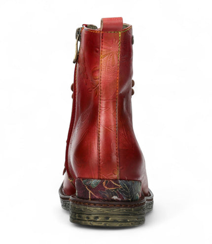 Laura Vita Ercnaulto 212 Red Floral Womens Gothic Victorian Leather Ankle Heeled Boots