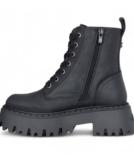Buffalo Womens Black Chunky Platform Warm High Ankle Combat Boots - ASPEN-LACE-UP