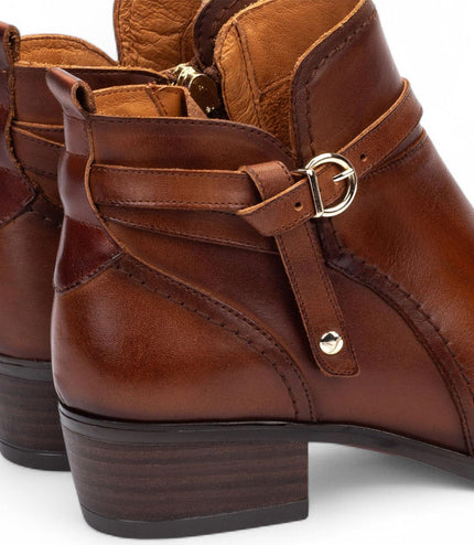 Pikolinos Women's Cuero Brown Leather Ankle Bootie Zip Heel Boots - Daroca