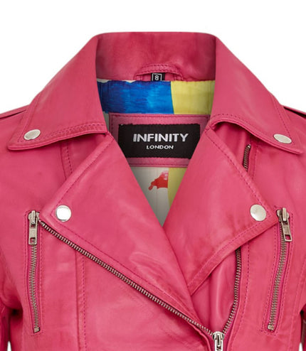 Womens Leather Brando Biker Jacket-Orlando - Fuschia