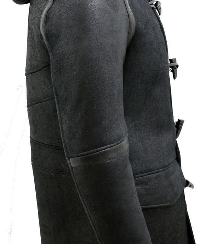 Mens Winter Sheepskin Leather Hooded Duffle Coat-Montpellier