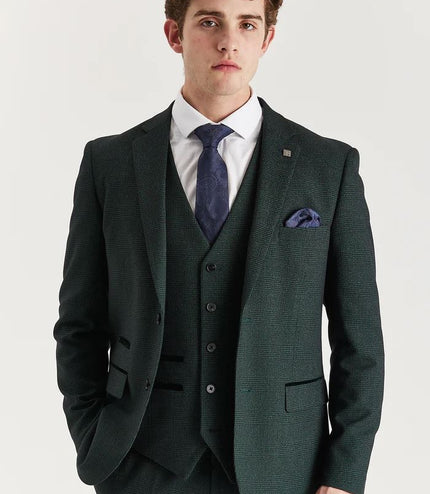 Men's Green 3 Piece Prince Of Wales Formal Suit
